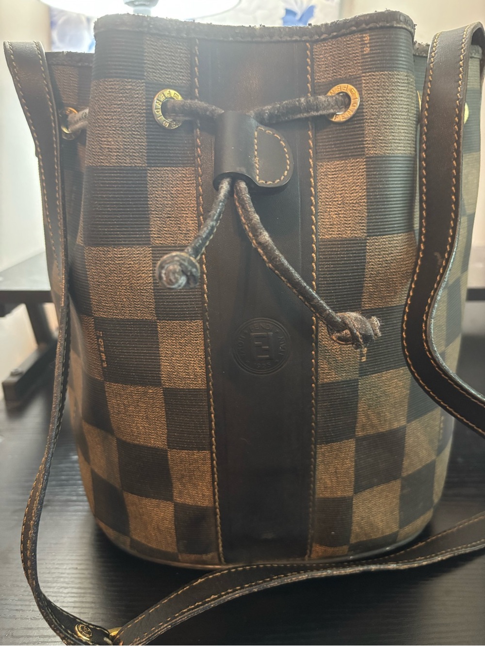 RARE Archival Vintage 80s Fendi Check Bucket Bag Authentic Pequin Scacchi Print! - Picture 2 of 14